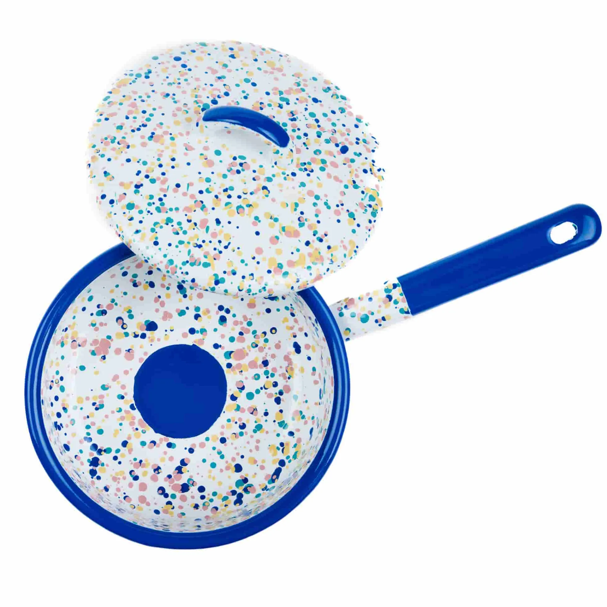 Kapka Enamel Blue Dot Enamel Saute Pan with Lid, 16cm Outlet