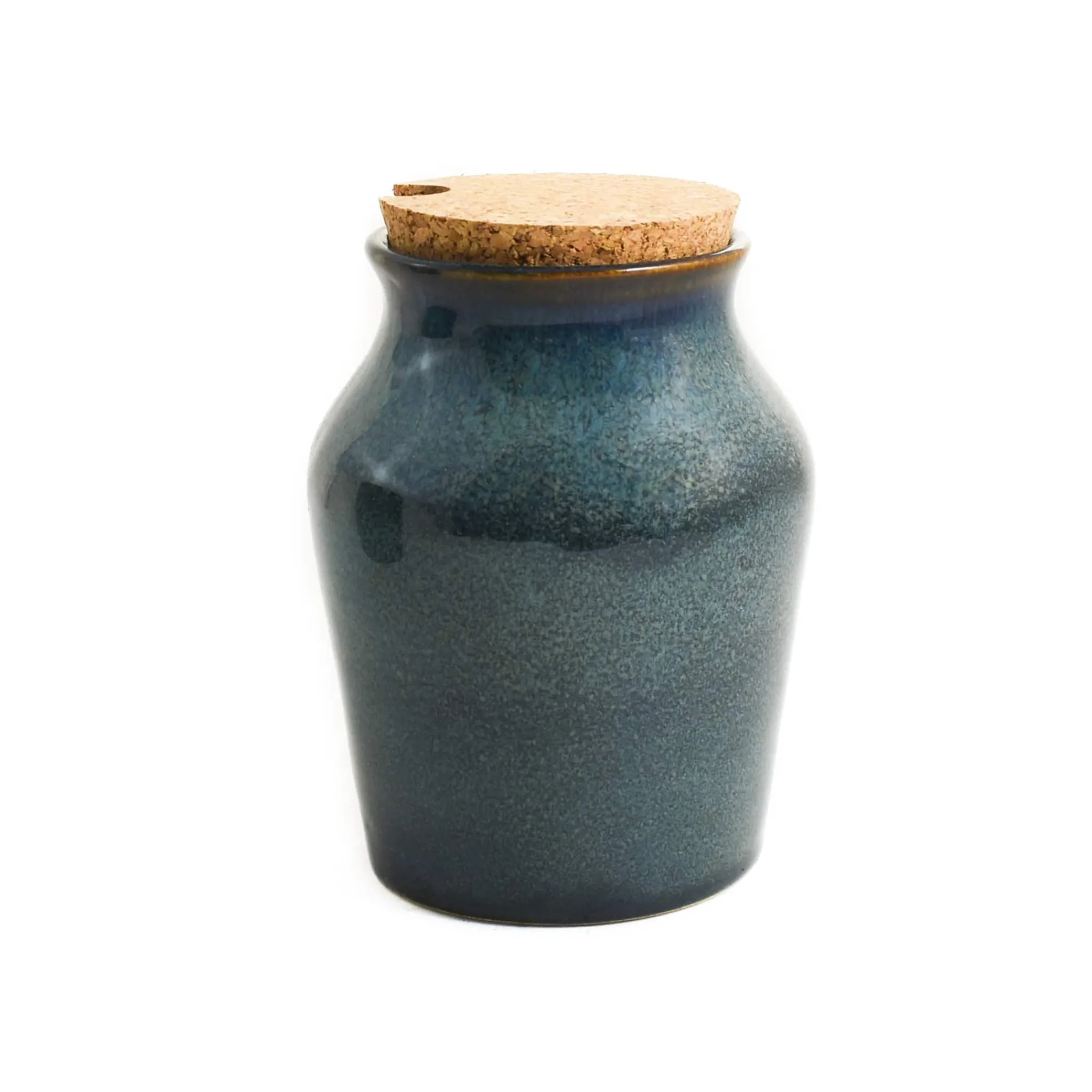 Ceramica Nicola Blue Glaze Salt Pot with Cork Lid New