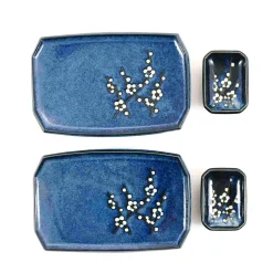 Kiji Stoneware & Ceramics Blue Sakura Sushi Serving Set Hot