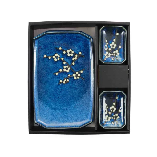 Kiji Stoneware & Ceramics Blue Sakura Sushi Serving Set Hot