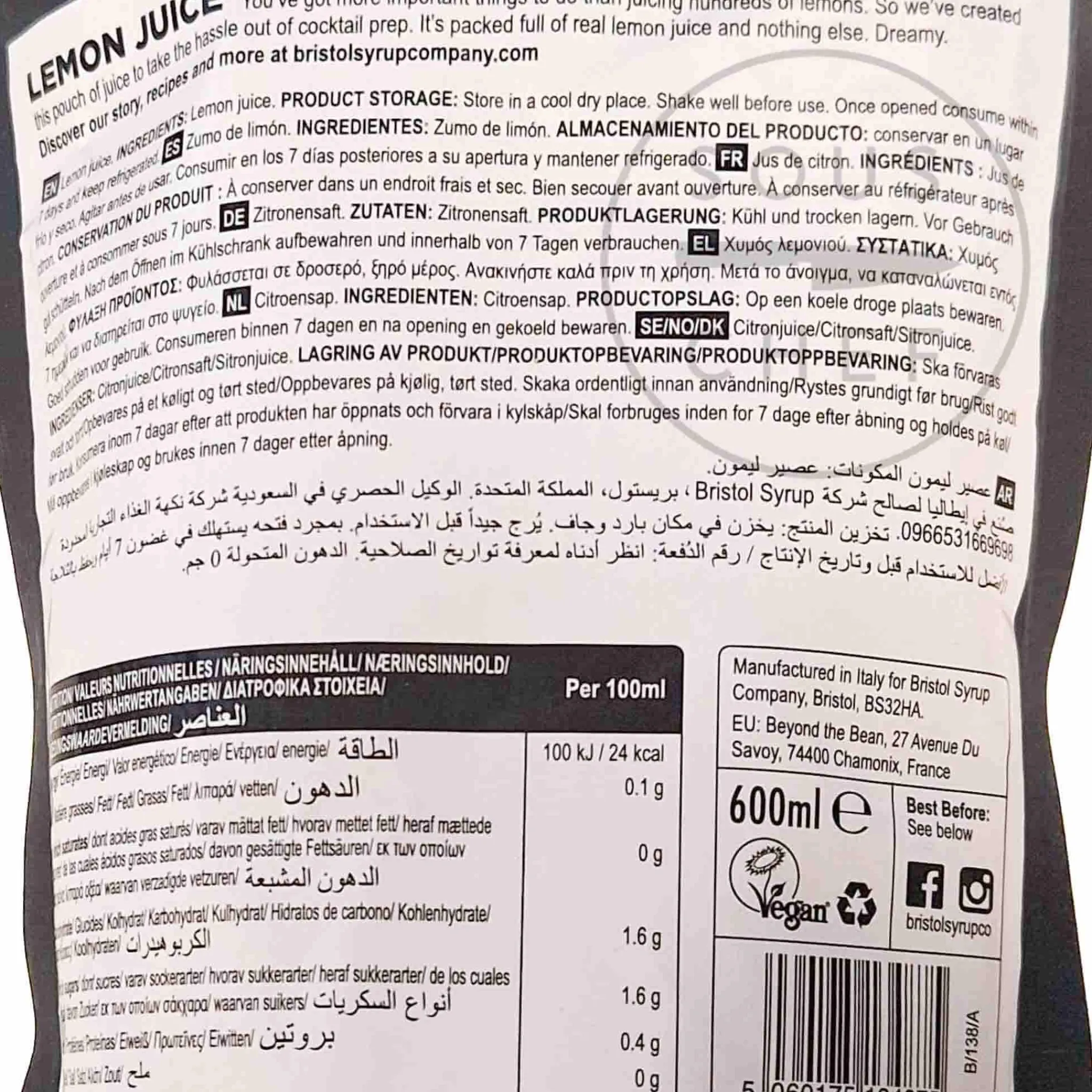 Bristol Syrup Co Lemon Juice, 600ml Sale