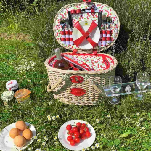 Les Jardin de la Comtesse Cheverny Cherry Print Picnic Basket, 4 Person Online