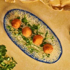 Turkish Tableware Cobalt Blue Rim Glass Serving Tray, 34x17cm New