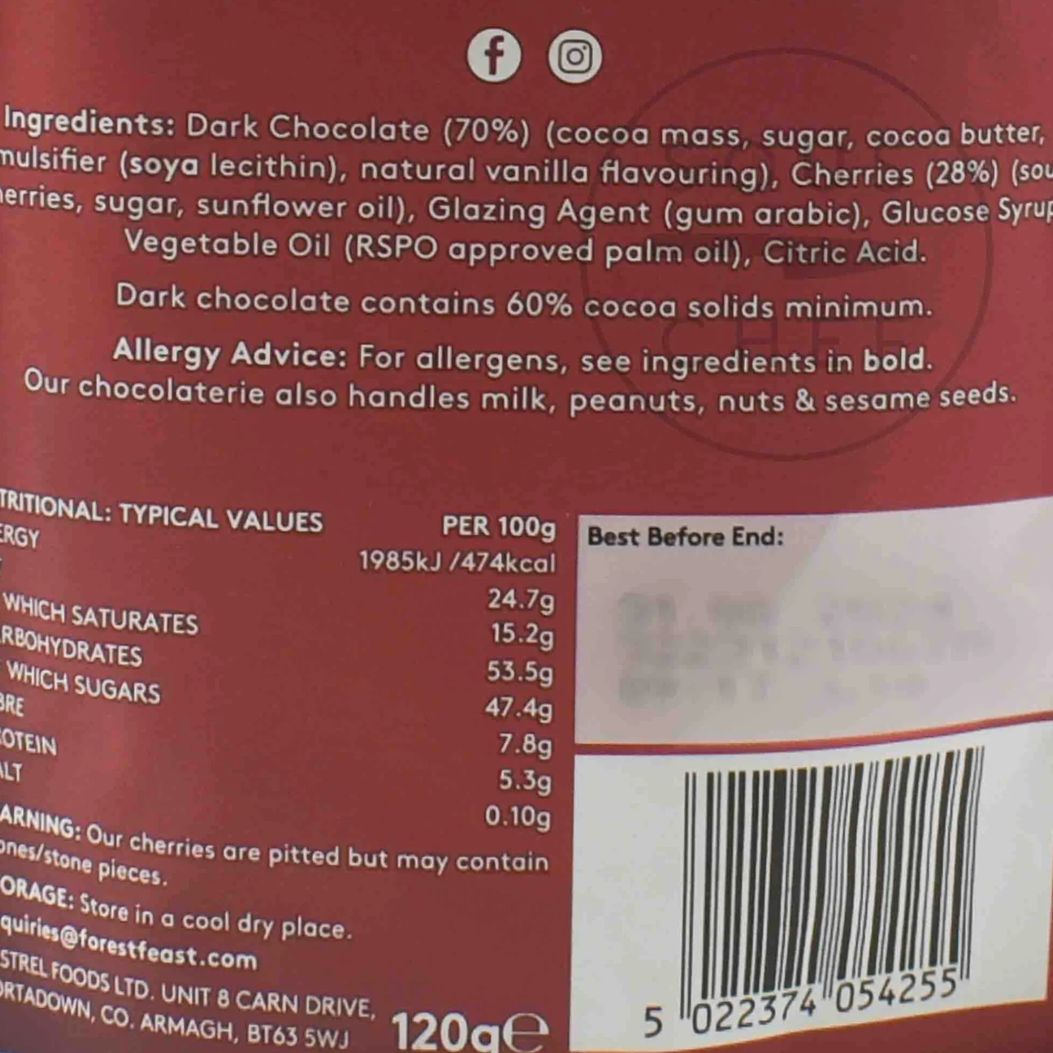 Forecast Feast Forest Feast Dark Chocolate Sour Cherries, 120g Sale