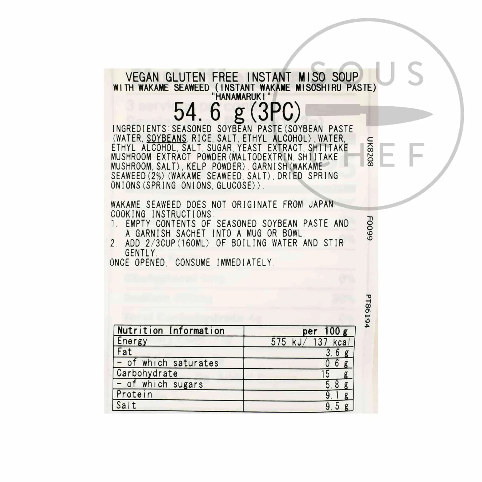 Hanamaruki Vegan Instant Miso Soup Wakame, 3 pack Discount