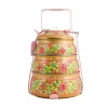 Indian Tiffin Hand Painted Three Tier Yellow Tiffin Tin, 1.5 Litre Hot