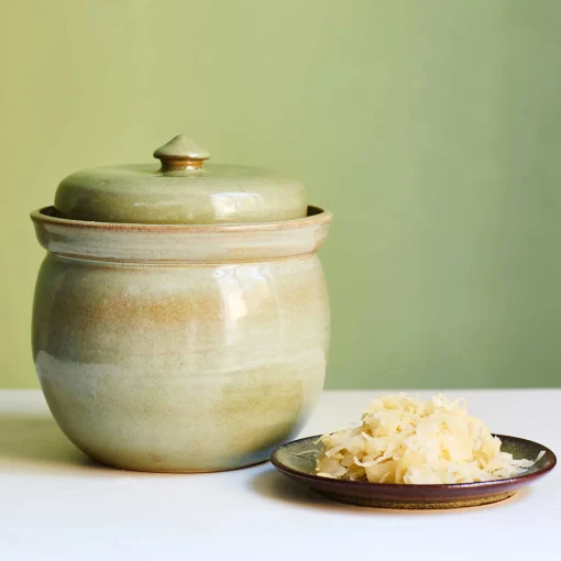 Sauerkraut Pots Handmade Stoneware Fermenting Crock in Green 2 litre New