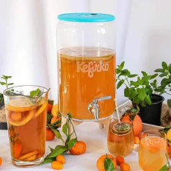 Kefirko Blue Kombucha Glass Fermenter with Spigot and Wooden Stand, 7L Clearance