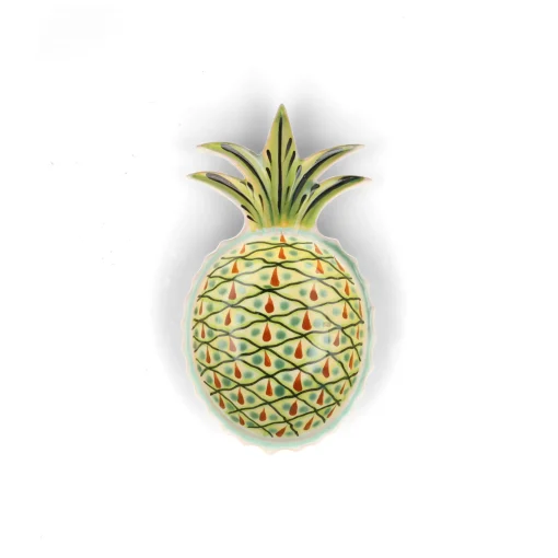 Gorky Pottery Mexican Hand Painted Green and Yellow Pineapple Large Plate, 23cm Hot