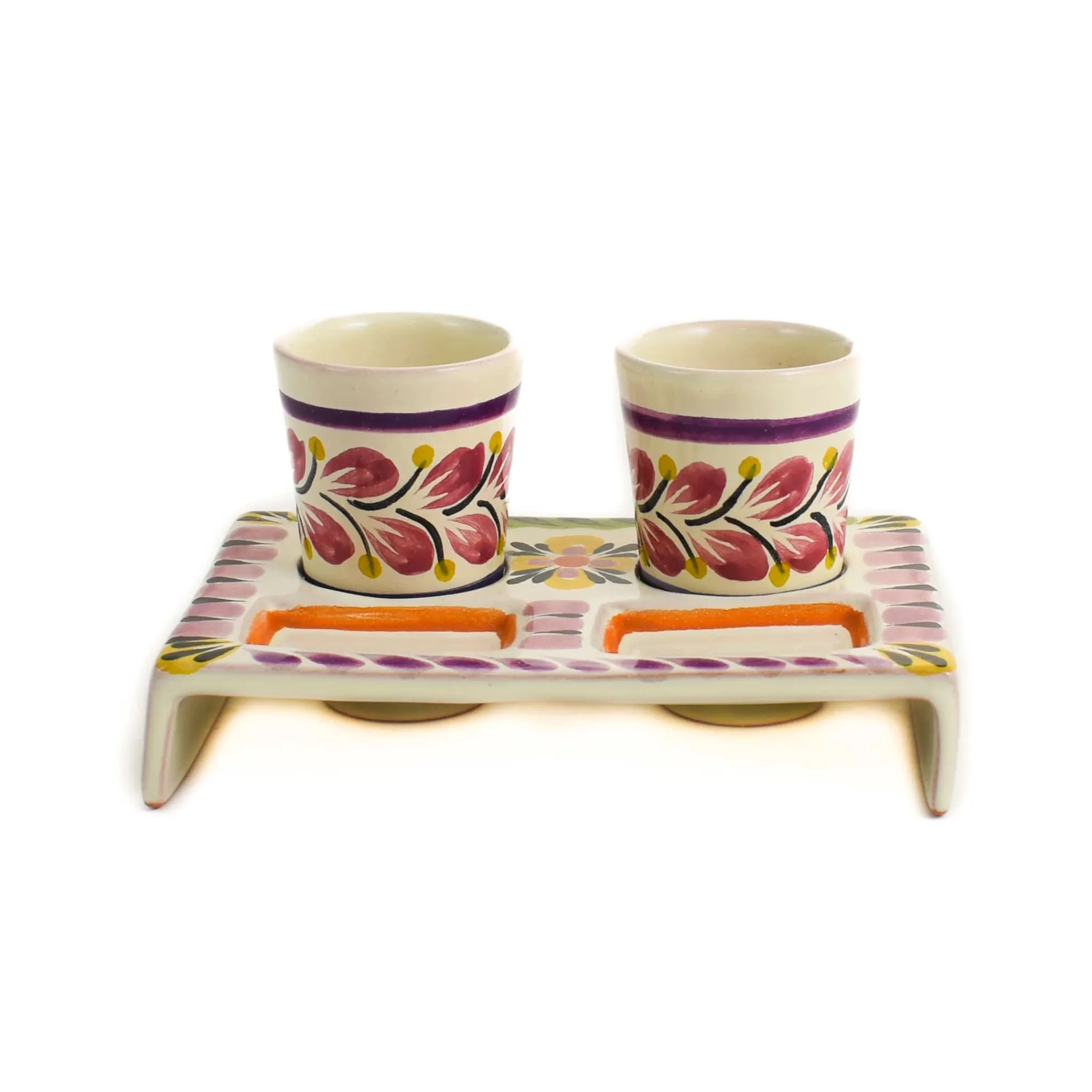 Gorky Pottery Mexican Hand Painted Purple Tequila Cup Set Discount