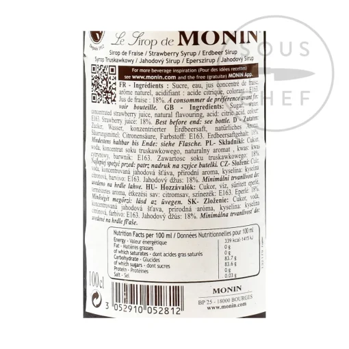 Monin Strawberry Syrup, 1 litre New