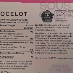 Ocelot Organic Dark Chocolate & Sea Salt Chocolate Bar, 70g Online