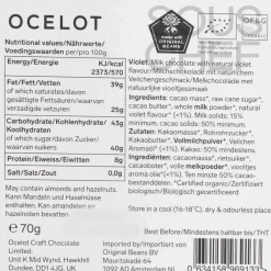 Ocelot Organic Milk Chocolate & Violet Chocolate Bar, 70g Outlet