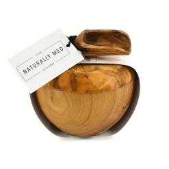 Naturally Med Olive Wood Salt Pot and Scoop Set Outlet