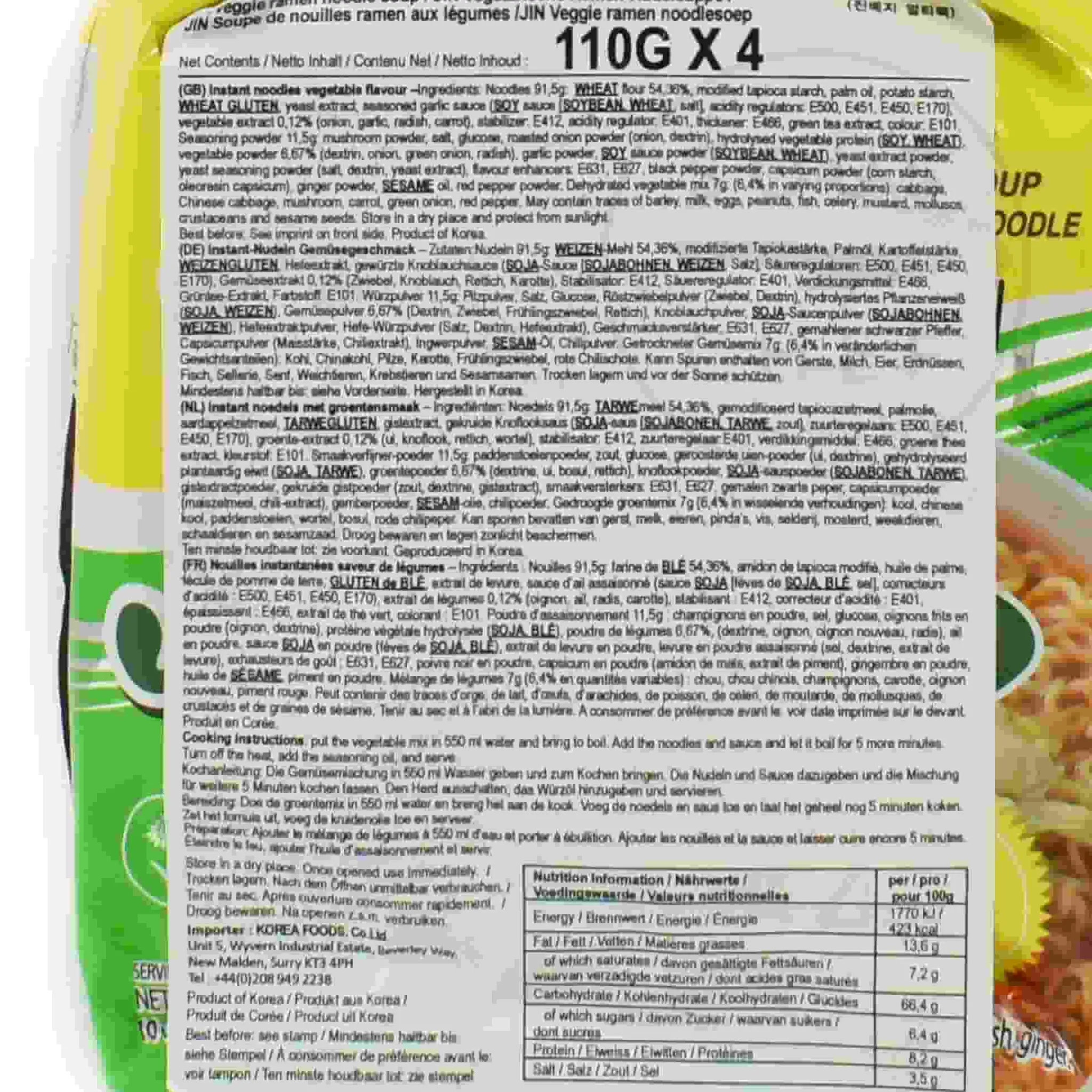 Ottogi Vegan Jin Ramen Veggie Multi 4 Pack Noodles, 4 x 110g Online