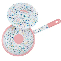 Kapka Enamel Pink Dot Enamel Saute Pan with Lid, 16cm New
