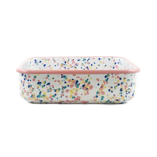Kapka Pink Dot Enamel Square Roasting & Serving Dish, 21cm Hot