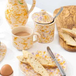 Puglia Handmade Puglia Lilac and Yellow Splatter Storage Jar, 15cm Clearance