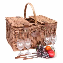 Les Jardin de la Comtesse Saint-Germain Green Gingham Picnic Basket, 4 Person Best
