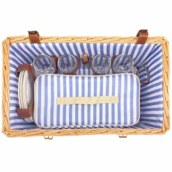 Les Jardin de la Comtesse Saint-Malo Blue Striped Picnic Basket with Table, 4 Person Clearance
