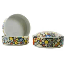 Seikou Porcelain Black Floral Motif Sweets Container, 3 Compartments New