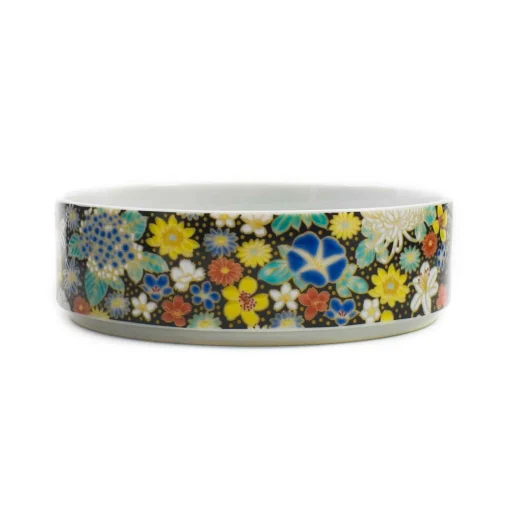 Seikou Porcelain Black Floral Motif Sweets Container, 3 Compartments New