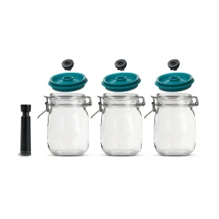 Airtender Set of 3 x Kilner Clip Top Jars with Vacuum Seal Lids New