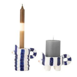 Bloomingville Set of 2 Blue Striped Cat Candle Holders Sale