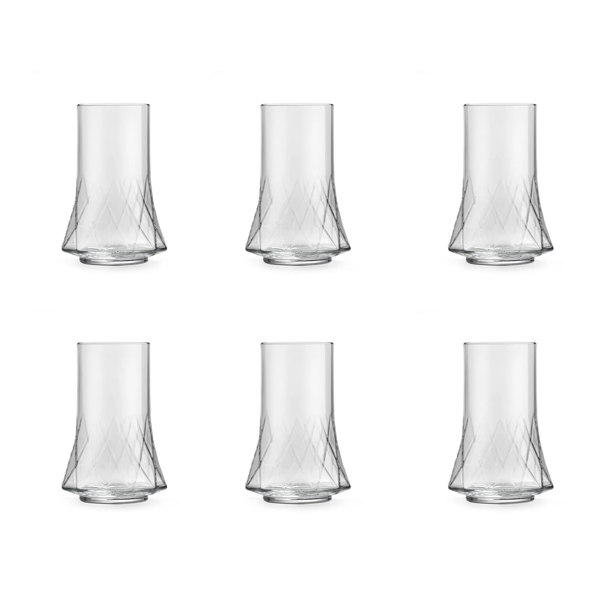 Portugese Tableware Set of 6 Geometric Glasses, 410ml