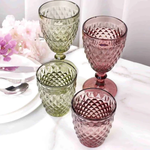 Bright Glassware Set of 6 Green Diamond Tumblers, 270ml Clearance