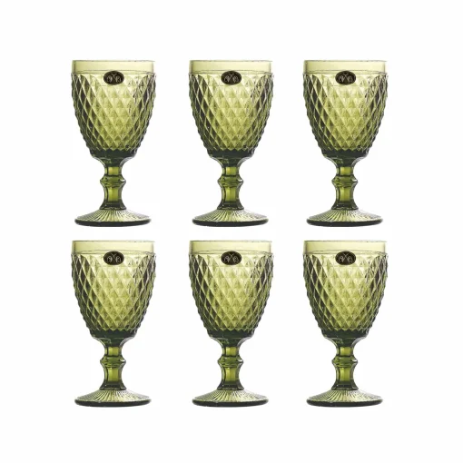Bright Glassware Set of 6 Green Diamond Wine Glasses, 350ml Best
