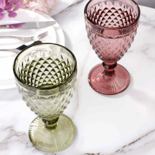 Bright Glassware Set of 6 Green Diamond Wine Glasses, 350ml Best