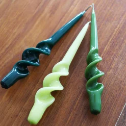 &Klevering Set of 3 Green Spiral Candles Online