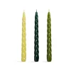 &Klevering Set of 3 Green Twisted Candles