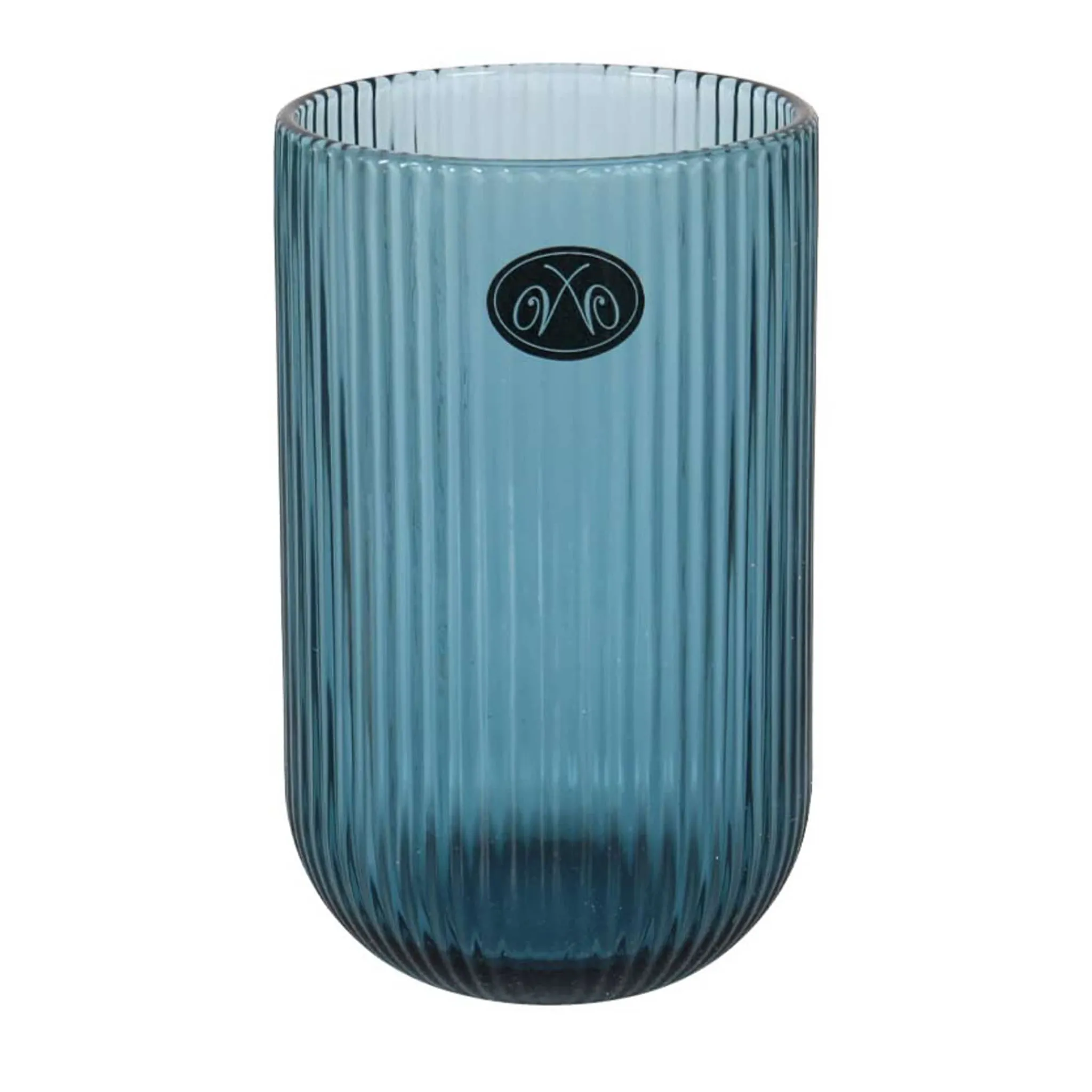 Bright Glassware Set of 6 Ribbed Blue Highball Glasses, 430ml Clearance