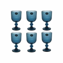 Bright Glassware Set of 6 Ribbed Blue Wine Glasses, 255ml Discount