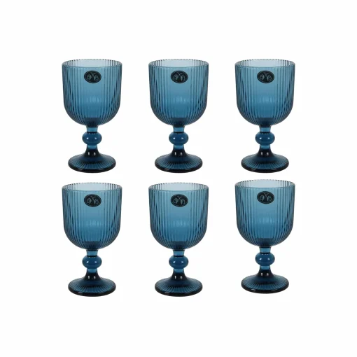 Bright Glassware Set of 6 Ribbed Blue Wine Glasses, 255ml Discount
