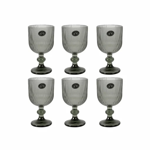 Bright Glassware Set of 6 Ribbed Green Wine Glasses, 255ml Hot