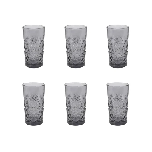 Bright Glassware Set of 6 Smoke Hobstar Highball Glasses, 350ml Discount