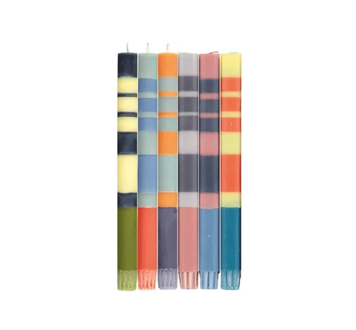 British Colour Standard Set of 6 Striped Dinner Candles - Warm Tones, Multicolour Best