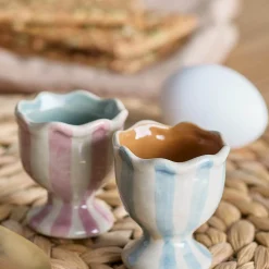 Bloomingville Set of 2 Willa Lilac Stripe Egg Cups Outlet