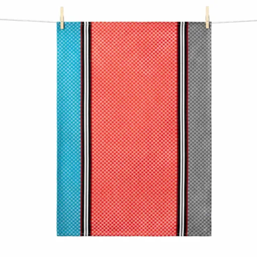 Tissage Moutet Blue & Coral French Jacquard Tea Towel New