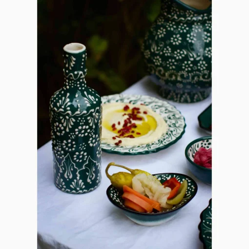 El Boyali Seramikler Yesil Ve Beyaz Boyali Oil Bottle, 395ml Sale