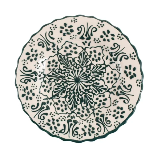 El Boyali Seramikler Yesil Ve Beyaz Boyali Wavy Side Plate, 19cm Outlet