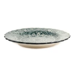 El Boyali Seramikler Yesil Ve Beyaz Boyali Wavy Dinner Plate, 26.5cm New