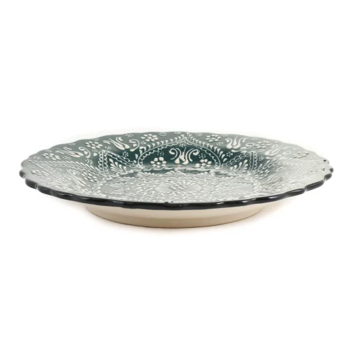 El Boyali Seramikler Yesil Ve Beyaz Boyali Wavy Dinner Plate, 26.5cm New