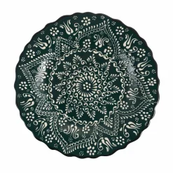 El Boyali Seramikler Yesil Ve Beyaz Boyali Wavy Dinner Plate, 26.5cm New