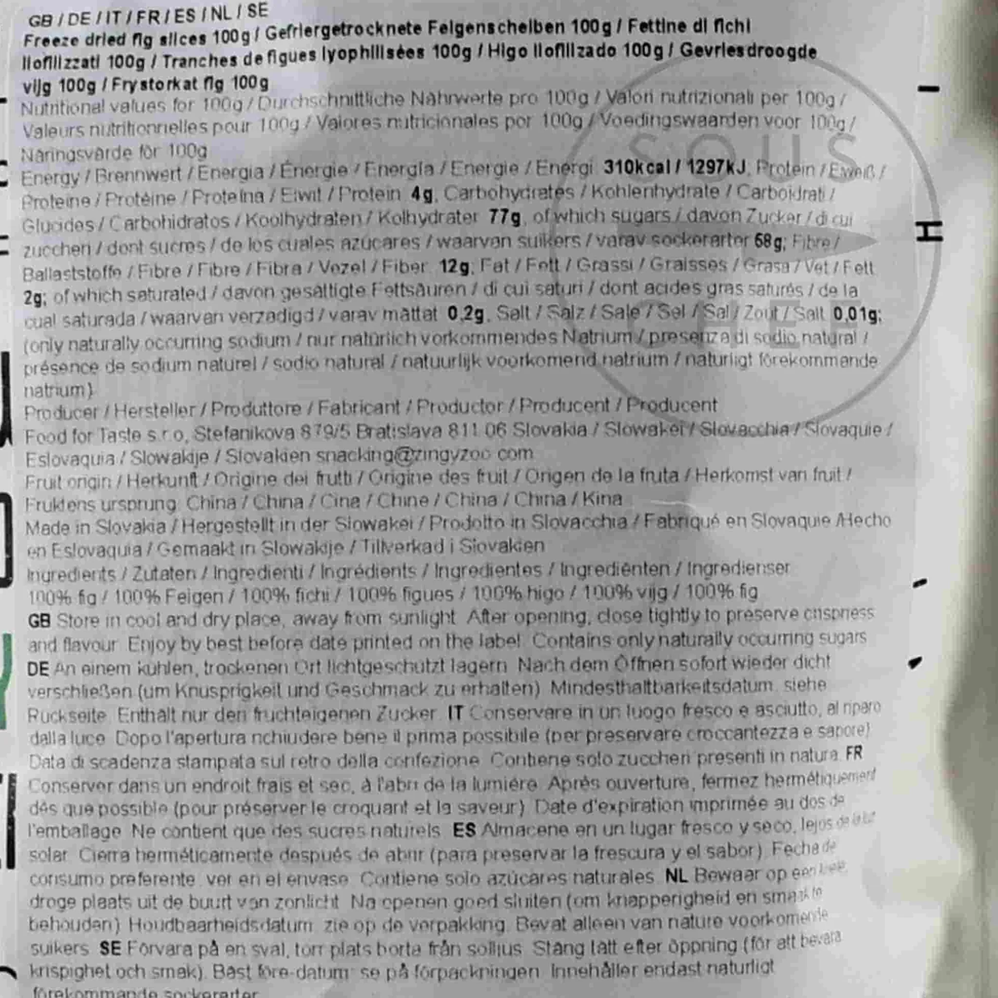 ZingyZoo Freeze Dried Fig Slices, 100g Hot